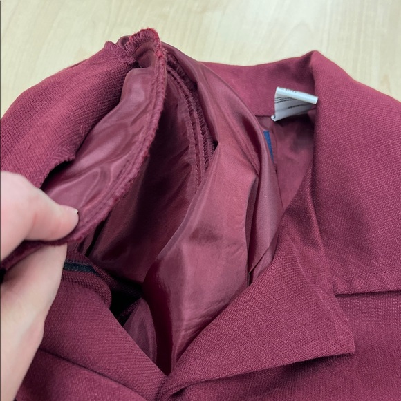 Vintage Laura Scott burgundy tie waist blazer notched collar button close 16 - Picture 12 of 13